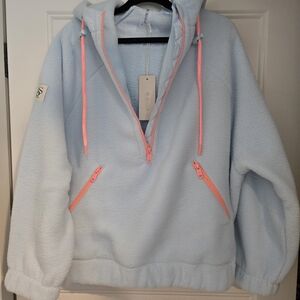 NWT.Altar'd State Light Blue Fleece Pullover with Neon Pink Accents.Size S